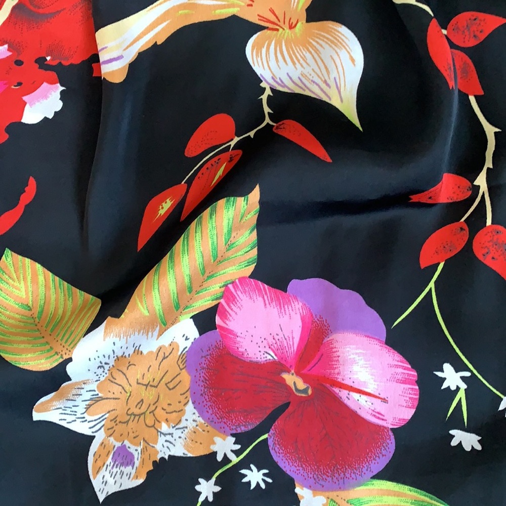 Furla Large 100% Silk Black Floral Scarf